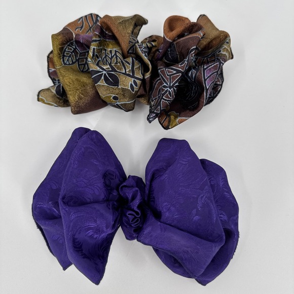 Vintage 90s Bow Hair Spring‎ Clip Barrettes Lot of 2 Floral Satin Multi Chiffon - Picture 1 of 7